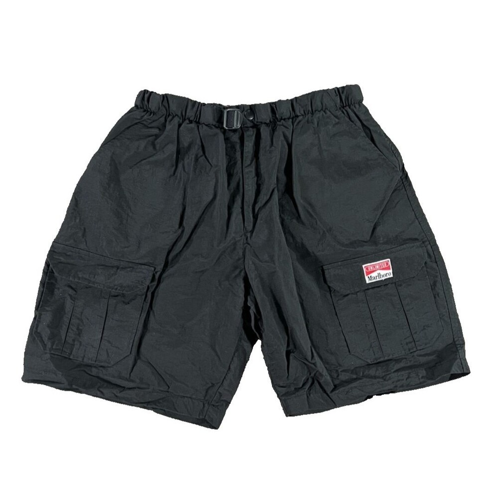 Marlboro Unlimited Men's VTG Black Nylon Cargo Shorts Mesh Lined Y2K 90s Medium